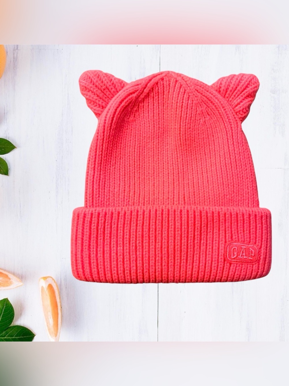 GAP Kids / Baby Hot Coral Pink Cat Ear Ribbed Knit Beanie